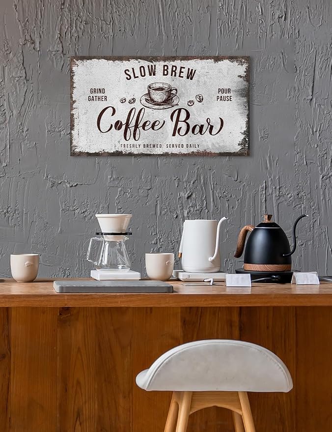 IPIC - Rustic Coffee Bar Sign Slow Brew, Canvas Print Wall Art - Image 2