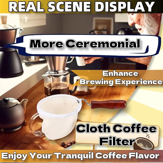 WenTigDY Cloth Coffee Sock Filter, 7.3 x 3.9 inches Handmade Coffee Filter - Image 3