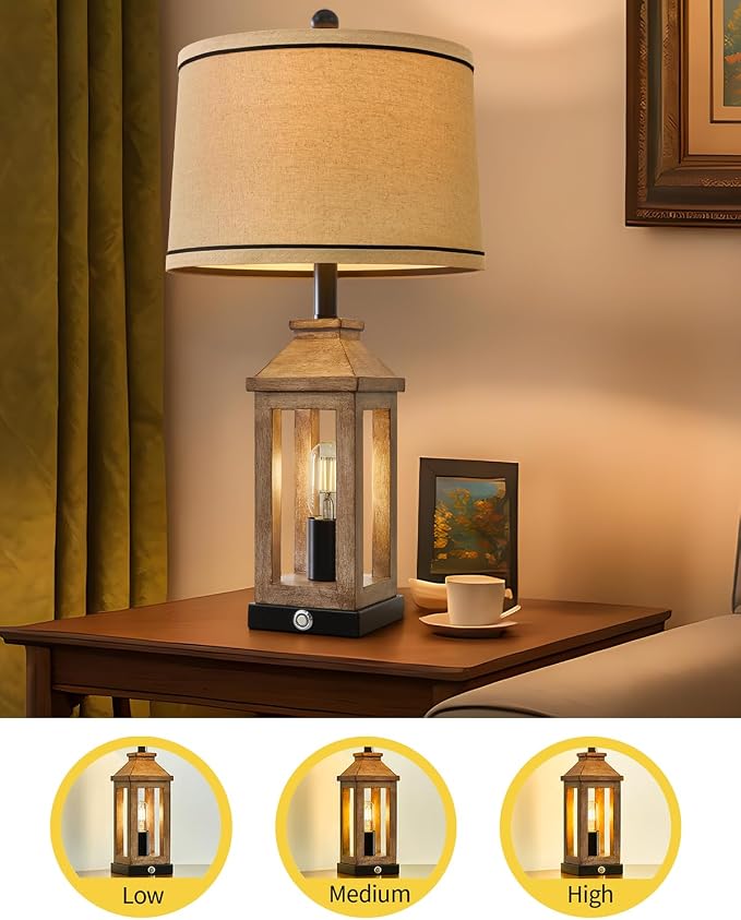 G-SAFAVA 23.75" Farmhouse Table Lamps USB A+C Charging Ports 3-Way Dimmable - Image 3