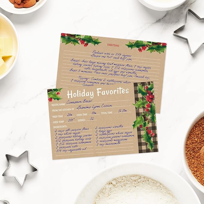 Kraft Look Holiday Favorites Recipe Cards / 50 Rustic Faux Kraft Christmas - Image 4