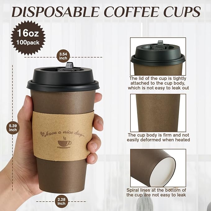 LITOPAK 100 Pack 16 oz Paper Coffee Cups, Drinking Cups - Image 2