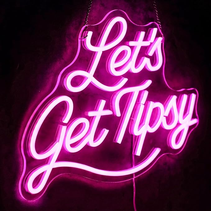 Let's Get Tipsy Neon Sign for Room Decor Dimmable Letters Led Lights Signs Pink - Image 2