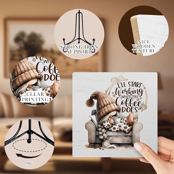 Gnomes Wood Sign For Coffee Bar Decor, Cute Gnome Wood Plaque - Image 3