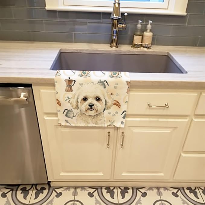 Caroline's Treasures White and Cream Bichon Frise Coffee Bar Kitchen Towel - Image 2