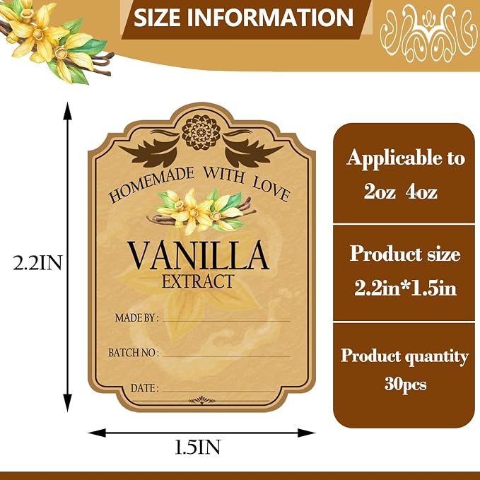 30PCS Vanilla Extract Labels, Holiday Gift Stickers Homemade Vanilla Stickers - Image 2