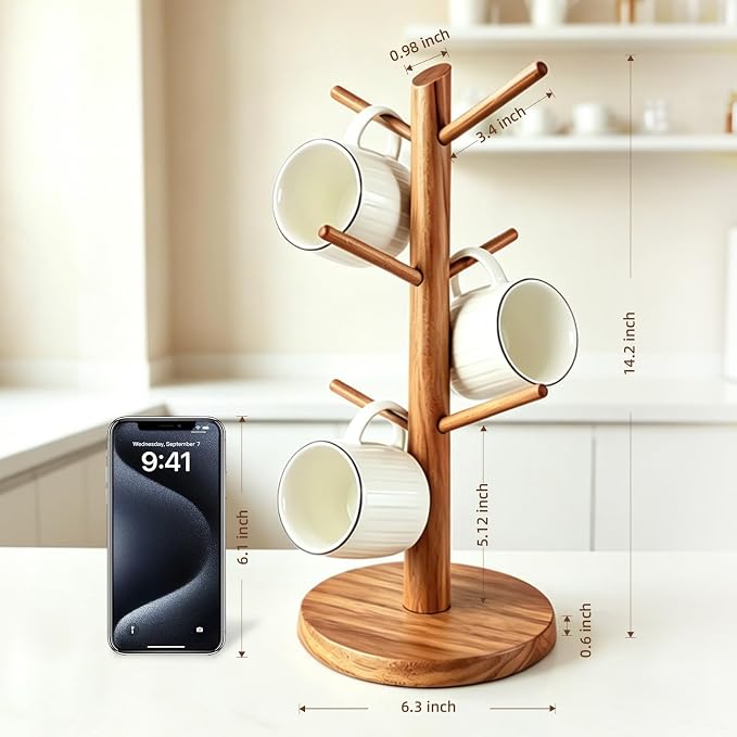 Large Acacia Wood Mug Holder Tree - Image 3