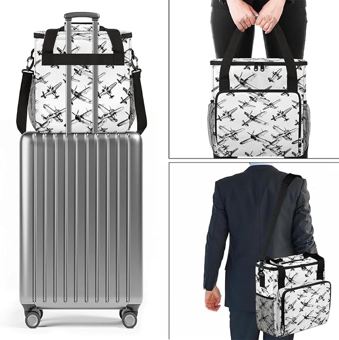 Airplane Pattern Coffee Maker Carring Bag, Large Insulated Storage Organizer - Image 7