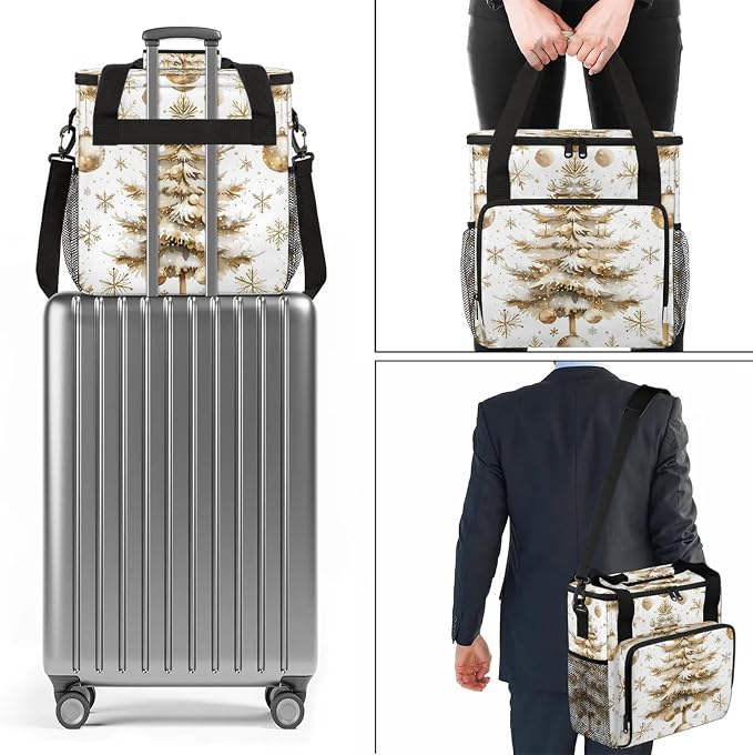 Gold Christmas Tree Coffee Maker Carring Bag, Large Insulated Storage Organizer - Image 7