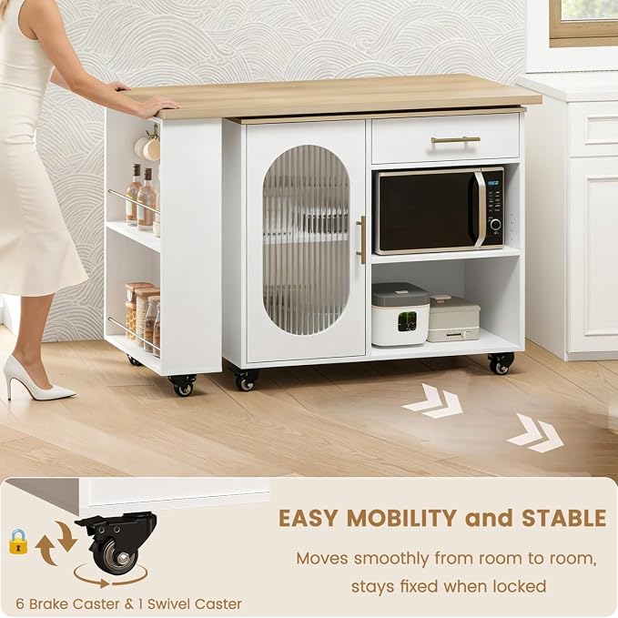 HSH Kitchen Island with 360° Swivel Table & Power Outlet, Rolling Kitchen - Image 6