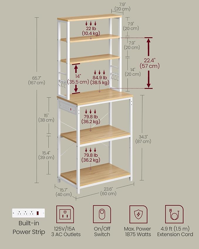 VASAGLE Bakers Rack with Power Outlet, 23.6 Inches Coffee Bar - Image 6