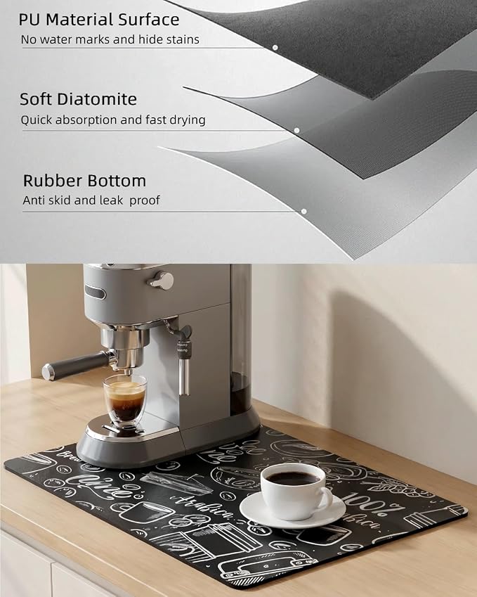 Coffee Mat 16"x24" Coffee Bar Mat Rubber Backed Bar Accessories Super Absorbent - Image 4