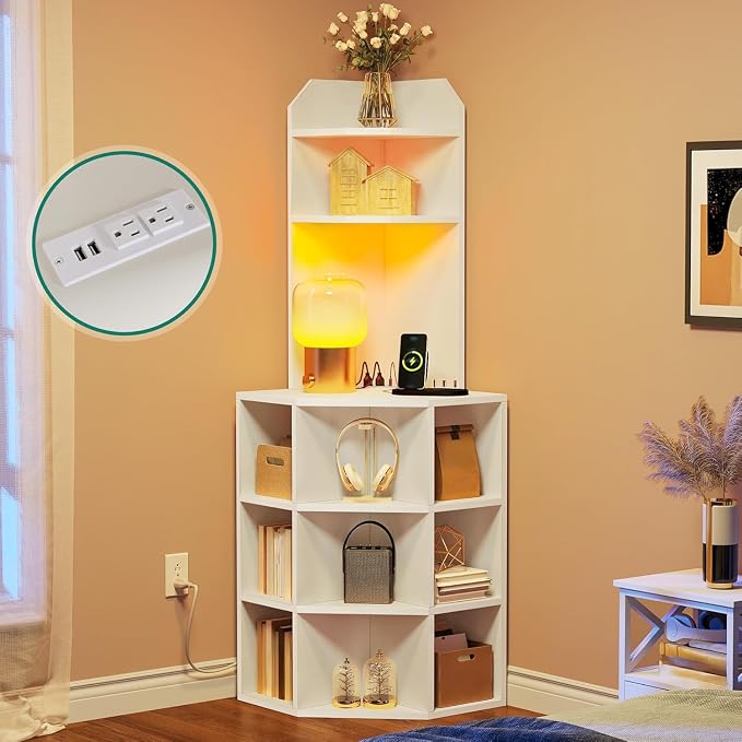 YITAHOME Corner Shelf with USB Ports & Outlets, Modern Corner Storage Cabinet - Image 7