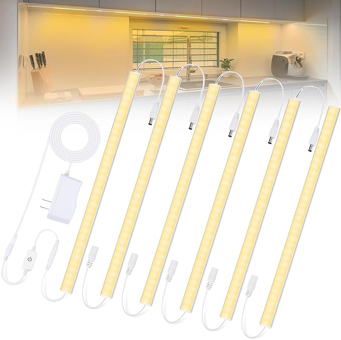 6PCS x 12 Inch Under Cabinet Lights Plug-in, Warm White 3000K Dimmable LED by Jusjubr