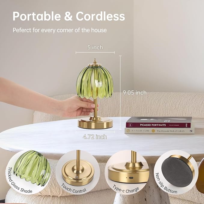 Shenmoyl Tulip Small Table Lamp, 5200mAh Cordless Touch Control Mini Table Lamp - Image 9