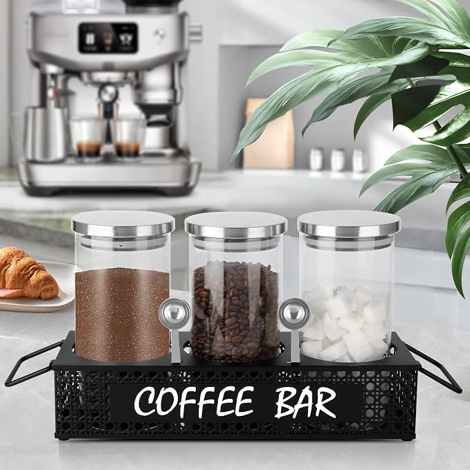 Glass Coffee Containers with Shelf 3x 47oz Coffee Station Organizer Glass - Image 4