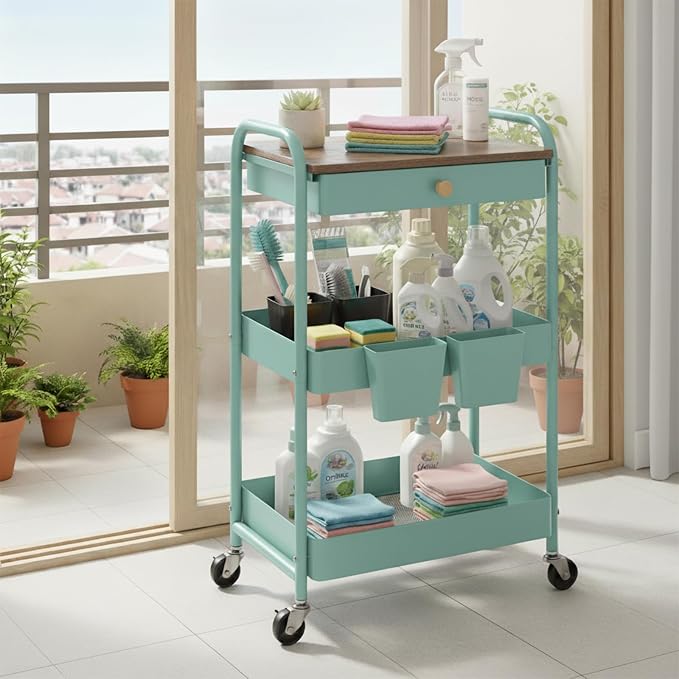 danpinera 3 Tier Rolling Cart, All-in-One Art Cart Organizer on Wheels - Image 8