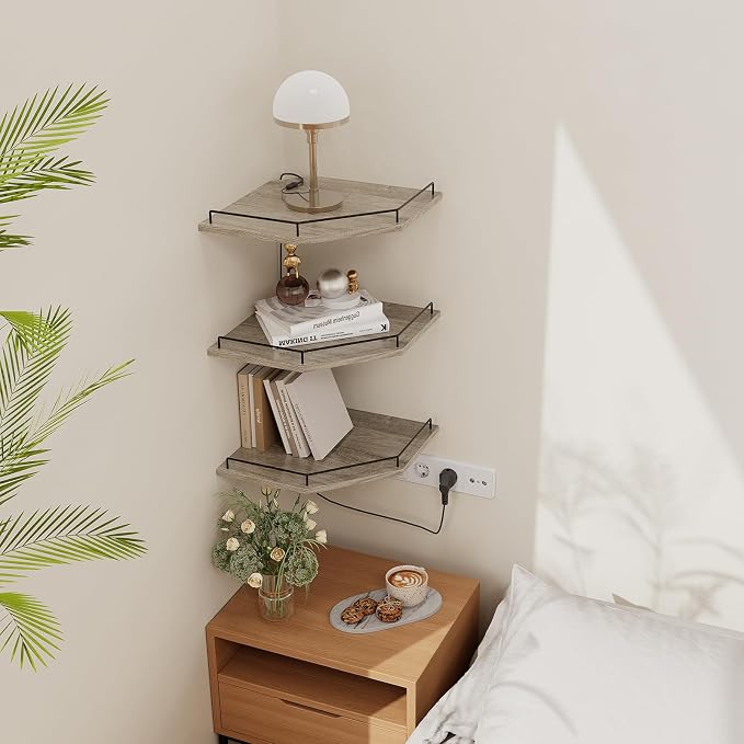 JJL Corner Shelf Wall Mounted, 12 Inches 3-Tier Floating Corner Shelf, Hexagon - Image 2