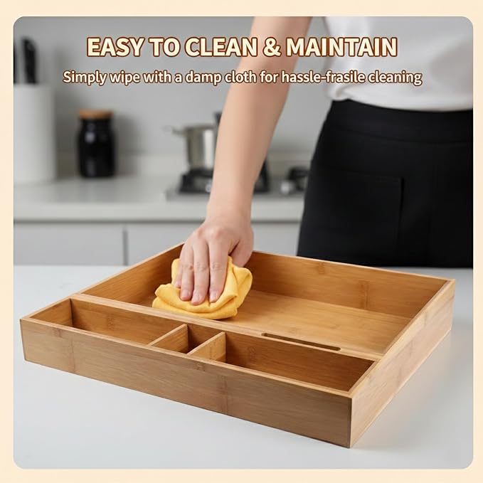 Natural Bamboo Coffee Station Organizer Tray – Multipurpose Storage - Image 5