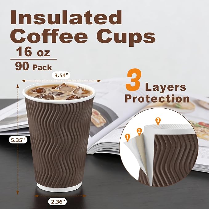 BYSNOW 500 Pack 16 oz Disposable Coffee Cups, Insulated Paper Coffee Cups - Image 2