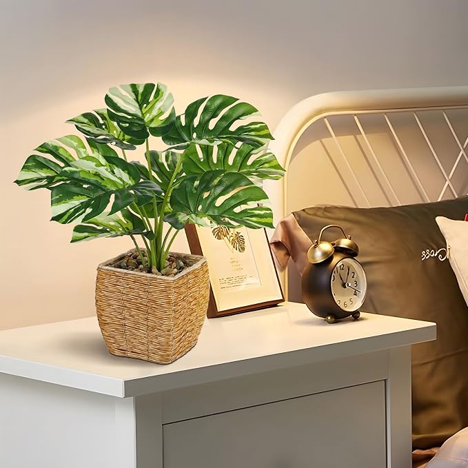 Briful Fake Plants Potted Variegated Monstera Artificial Plants Indoor - Image 6