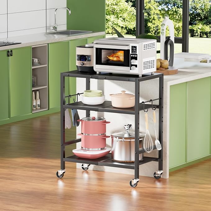 Rolling Kitchen Microwave Cart, 3 Tier Microwave Stand - Image 2