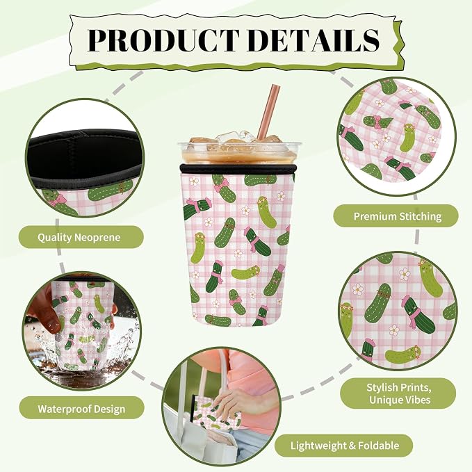Funny Pickle Iced Coffee Cup Sleeve 3 Pack, Vegetable Lover Reusable Neoprene - Image 4