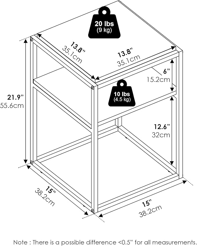 Furinno Moretti Side Table, 2-Tier Stackable Metal Frame End Table - Image 2