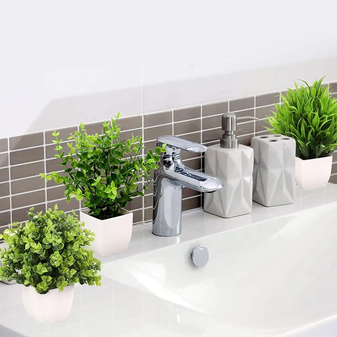 GREENTIME 3Pack Mini Fake Plants in Pots Artificial Plastic Eucalyptus Plant - Image 7