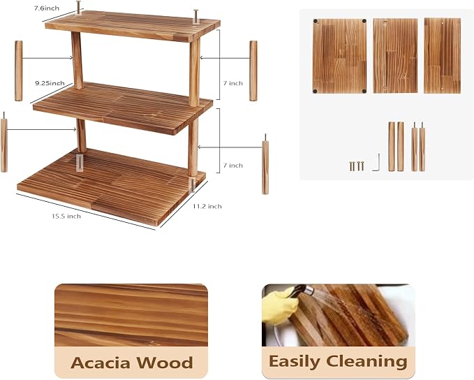 Upgraded Countertop Coffee Station Organizer, 3 Tier Wooden Shelf - Image 4