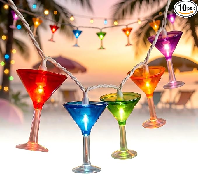 Cocktail Glass String Lights, 8.5Ft Tropical Beach Themed Wine Glass String by Romasaty