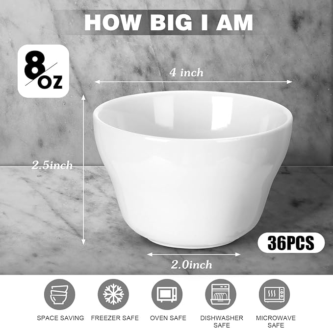 Suclain 36 Pack Porcelain Bowls Set Porcelain Bouillon Cups Small Dessert Bowls - Image 2