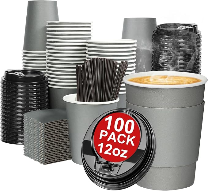 Clawsoff 100 Pack 12 oz Disposable Paper Coffee Cups by BuyNow