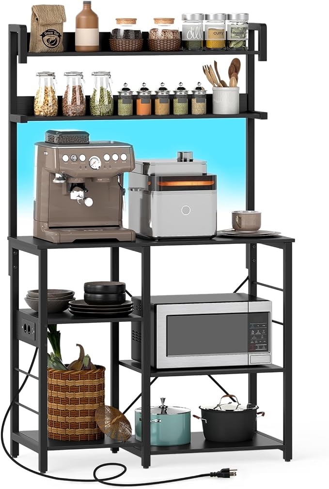 Giantex Bakers Rack with Power Outlet and LED Lights, 7-Tier Microwave Stand by Giantex