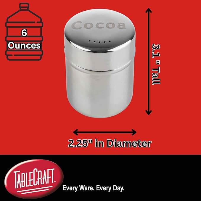 TableCraft 11051 Cocoa Shaker, 6 oz, Stainless Steel Dredge - Image 2