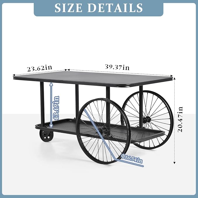 Industrial Metal Coffee Table in Living Room Rustic Mobile Serving Cart - Image 3