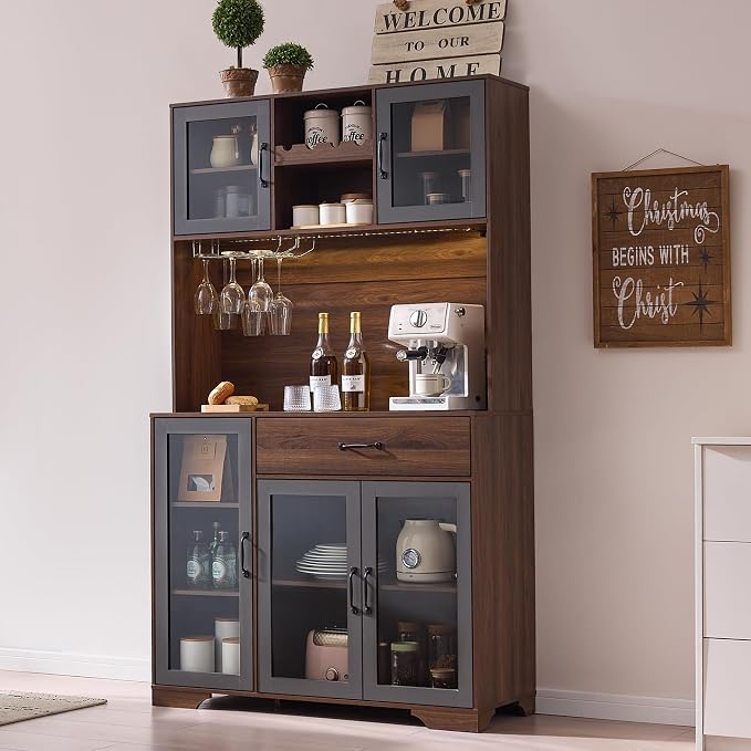 Fatmok 71" Pantry Cabinet with Wine Rack and Charging Station, Adjustable - Image 6