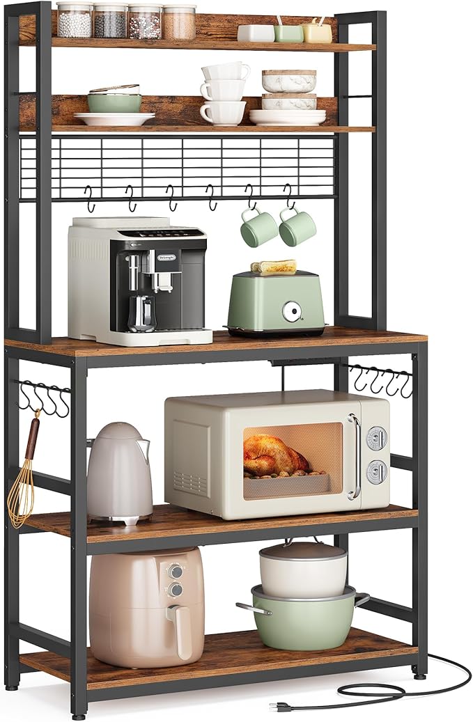 VASAGLE Bakers Rack with Power Outlet, Microwave Stand, Kitchen Tall Utility by Unknown