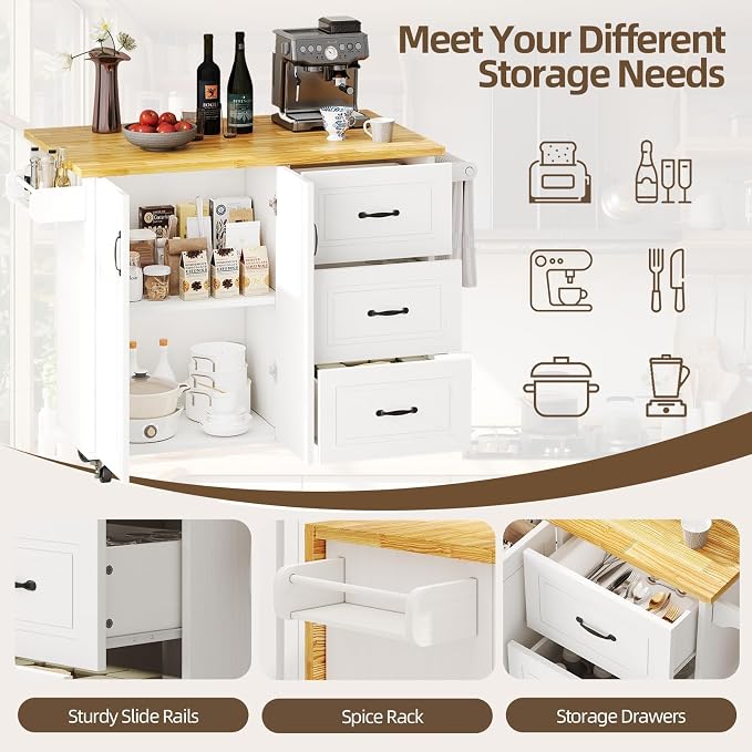 4 EVER WINNER 43" Modern Farmhouse Kitchen Island Cart - Image 3