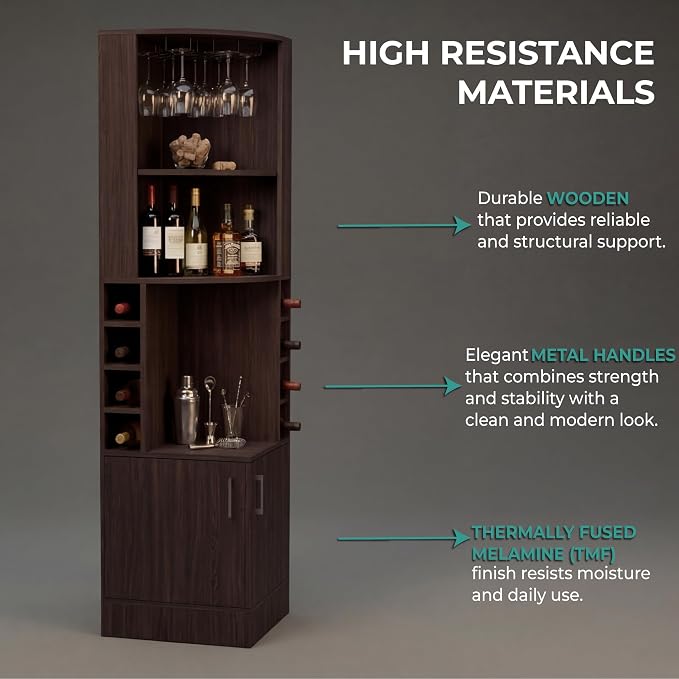 Tuhome Syrah Corner Bar Cabinet, Tall 71.1" Liquor Cabinet - Image 4