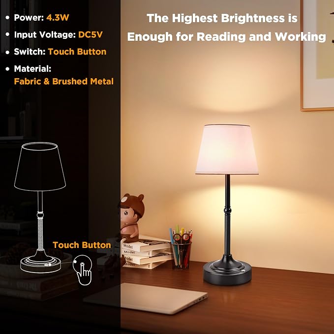 LUTEC 2 Pack Cordless Table Lamp, Battery Operated Lamp - Image 8