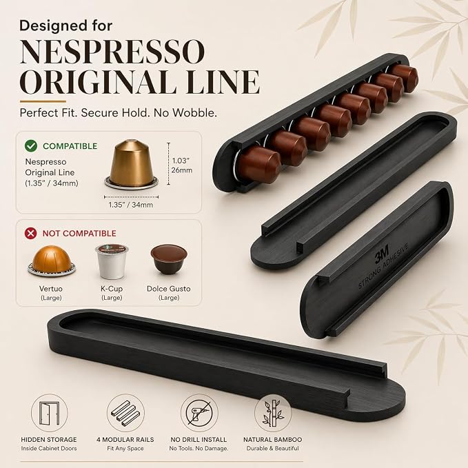 Bamboo Coffee Pod Holder, Adhesive Wall Mount - Image 2