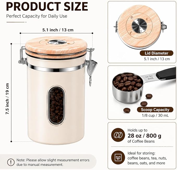 22oz Coffee Canister Airtight Stainless Steel Coffee Bean Storage Container - Image 2