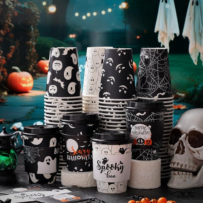 Umigy 100 Pack Halloween Disposable Coffee Cups 12 oz Paper Coffeeware - Image 2