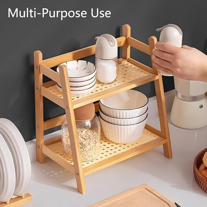 2 Tier Coffee Bar Station Organizer & Bamboo Mug Holder – Countertop Tea and - Image 5