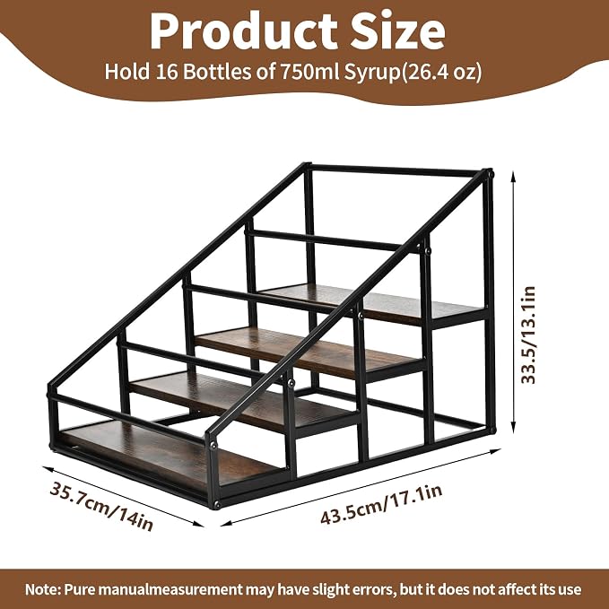 YQBRAO Coffee Syrup Rack Organizer, Liquor Bottle Display Shelf, Water cup - Image 3