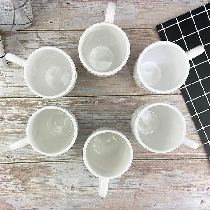 Schliersee 12 OZ White Ceramic Coffee Mugs Set of 6, Stylish Embossed Coffee - Image 8