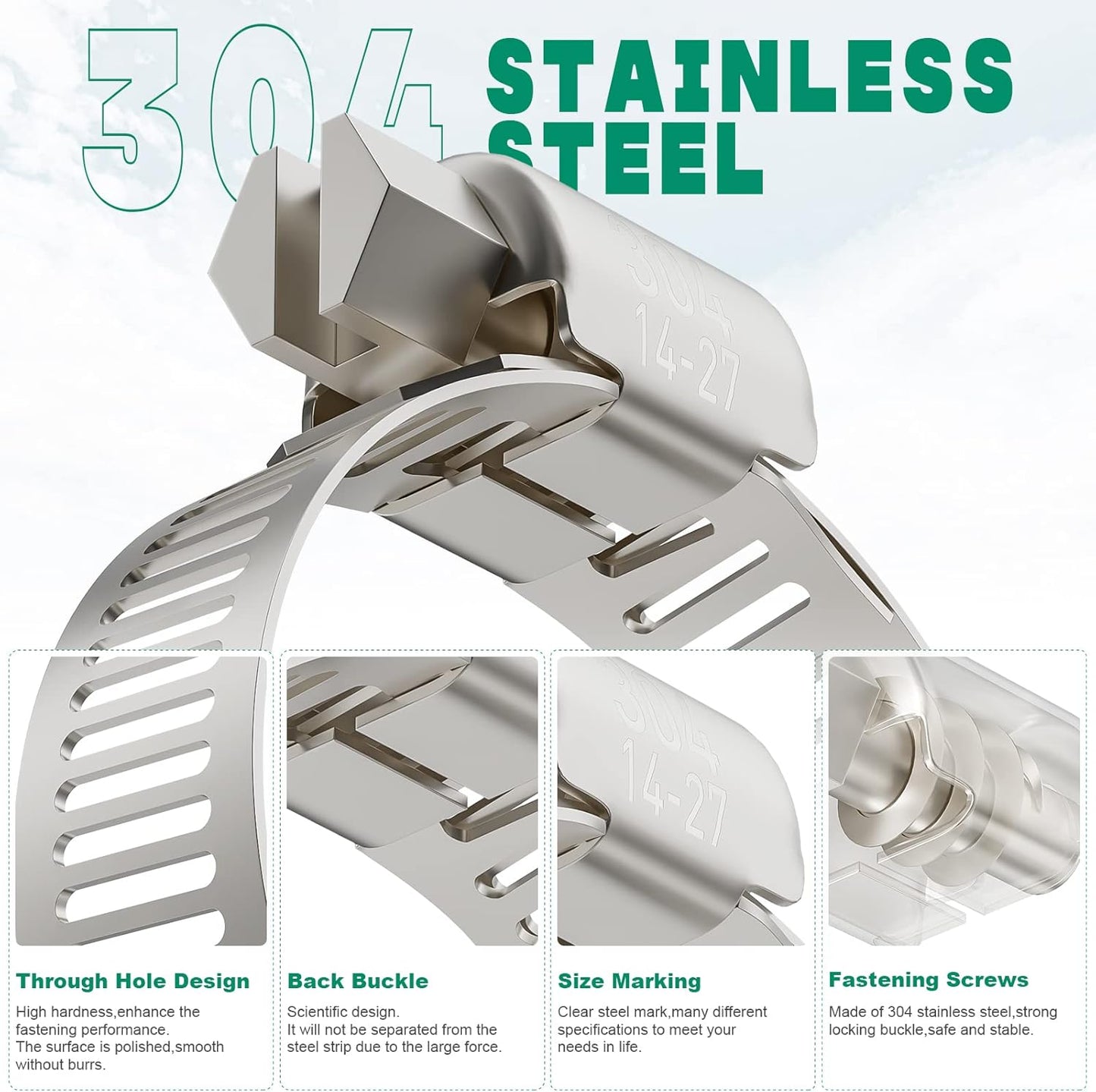 15PCS Hose Clamps Stainless Steel Adjustable 9/16"– 1-1/16"(14-27mm) Worm Gear Hose Clamp, Heavy Duty Metal Small Hose Clamps for Automotive, Pipe, Radiator Plumbing, Fuel Line