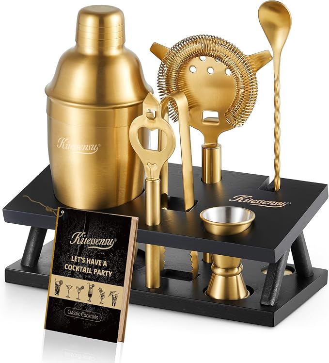 KITESSENSU Cocktail Shaker Set Bartender Kit, 6-Piece Silver Bar Set by KITESSENSU