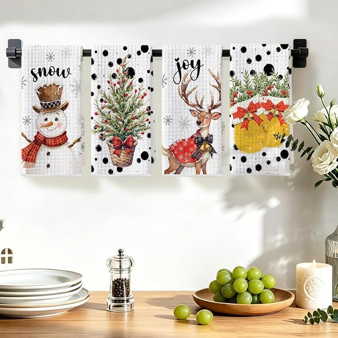 4 Pcs Christmas Kitchen Towels, Merry Christmas Tree Reindeer Tea Hand Towel - Image 4