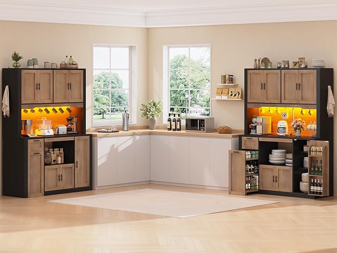Itaar 71" Pantry Cabinet with Charging Station and LED Light, Kitchen Pantry - Image 9